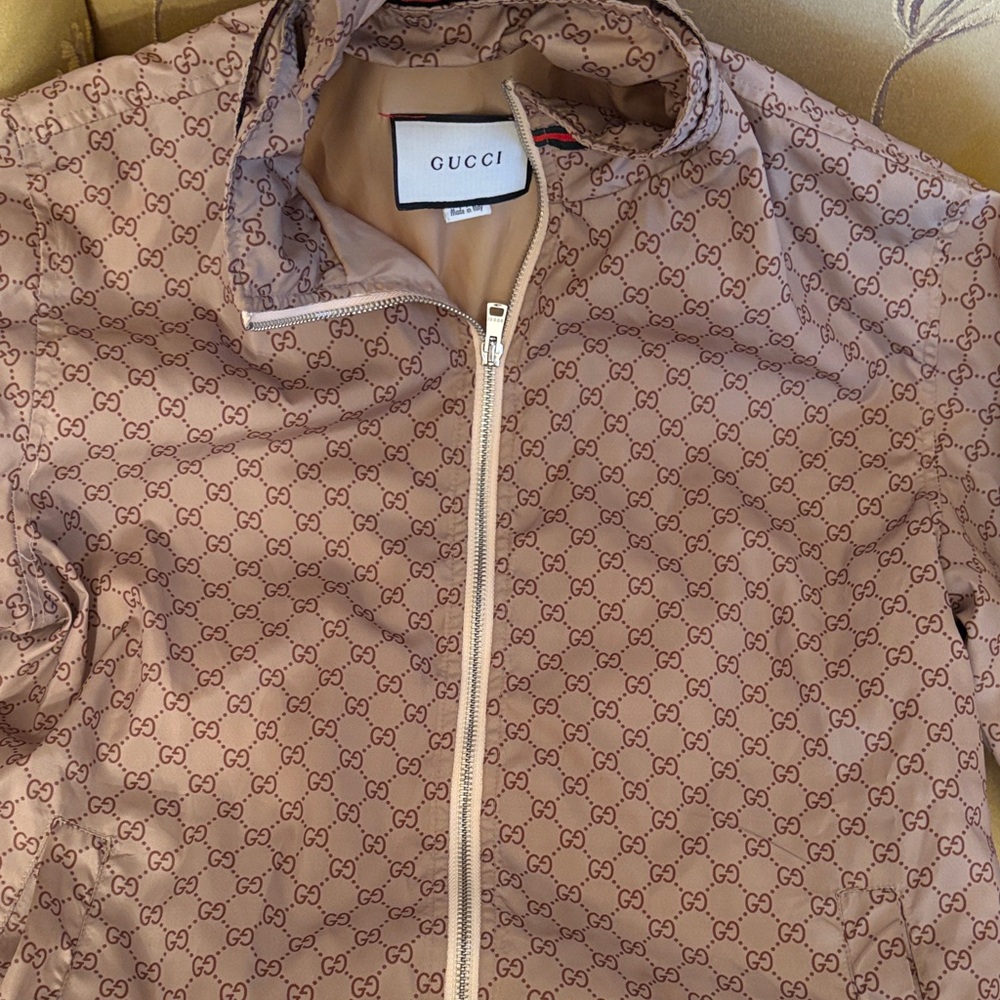 Gucci Monogram Print Beige rain Bomber Jacket
